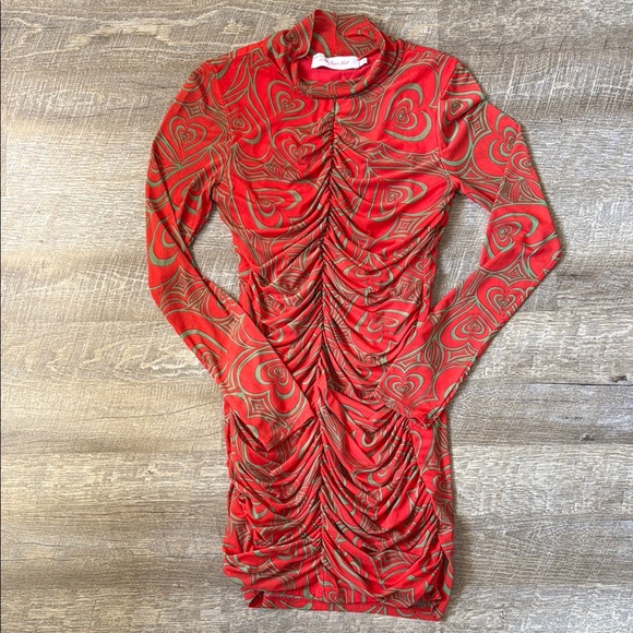 Lisa Says Gah Dresses & Skirts - Lisa Says Gah Elenor Wild Hearts Red Ruched Mesh Mini Dress Size M